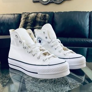 ✮Platform Converse High Tops White/White